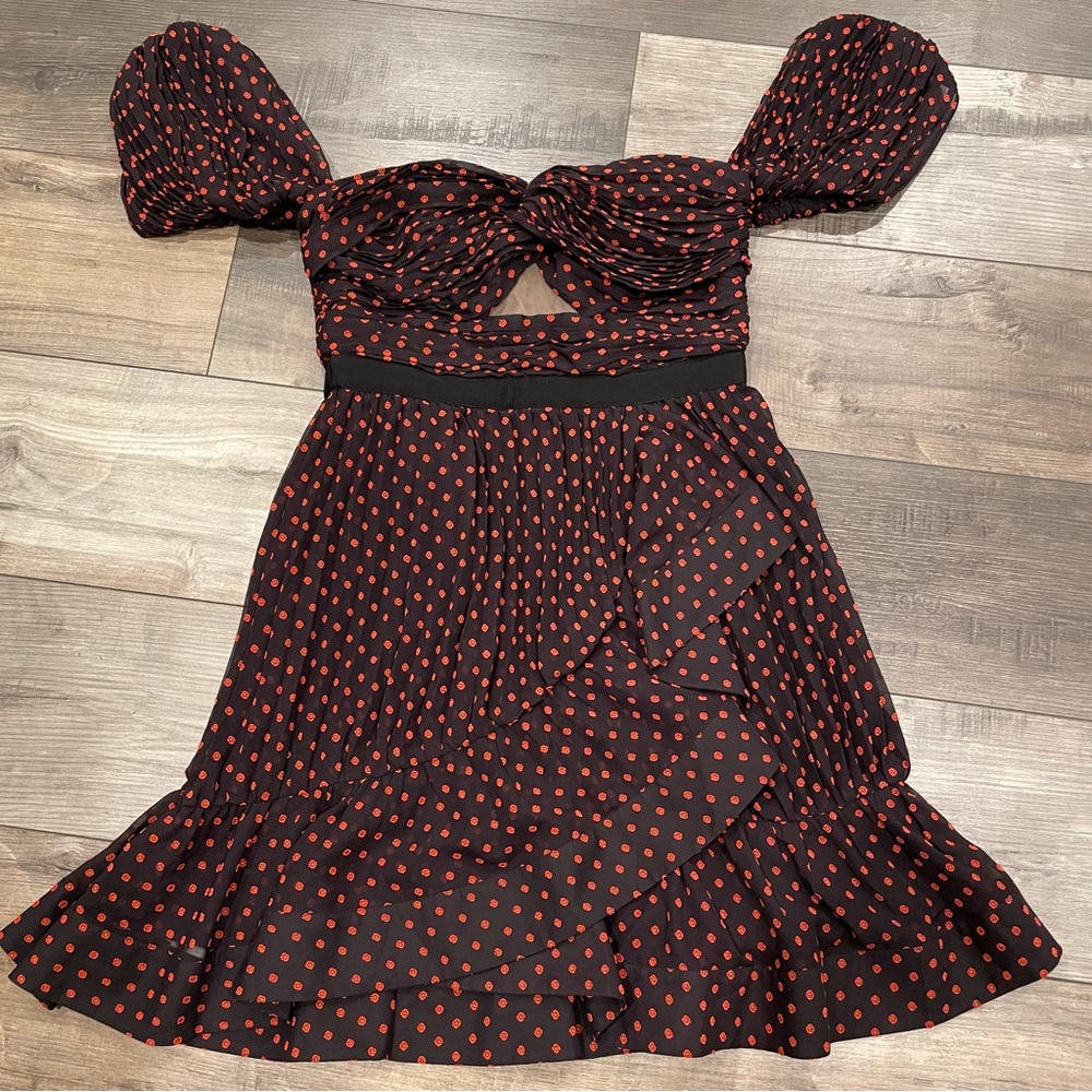 Self-Portrait Black Dress with Red Polka Dots - Mini